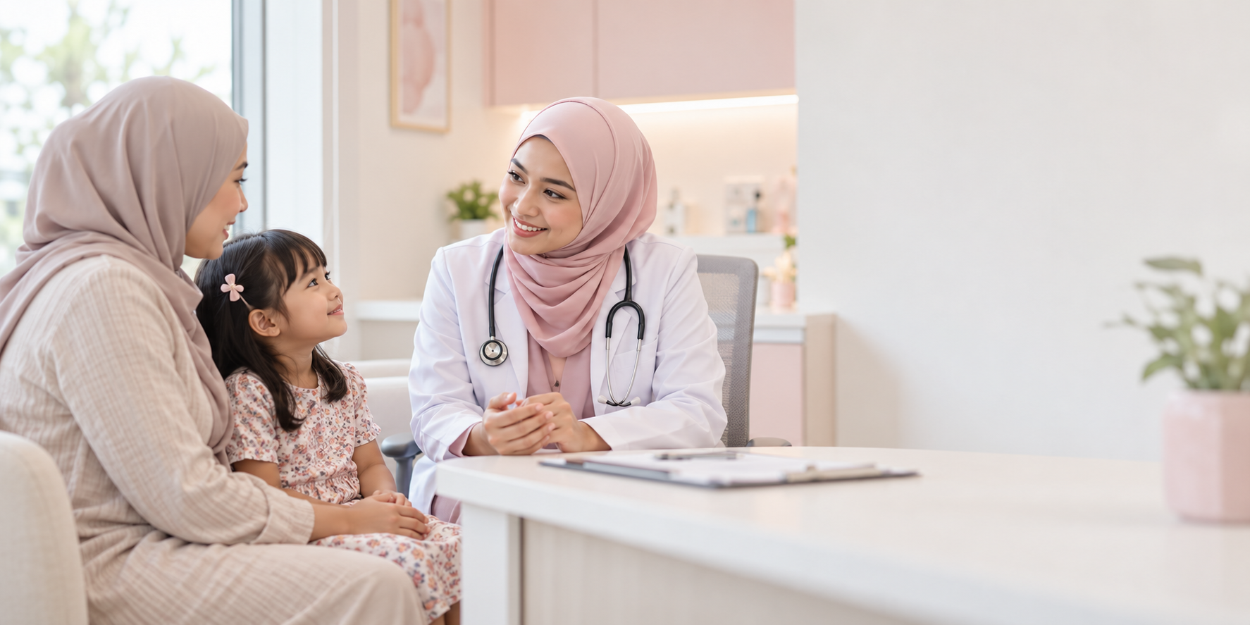 Doktor berbincang dengan ibu dan anak